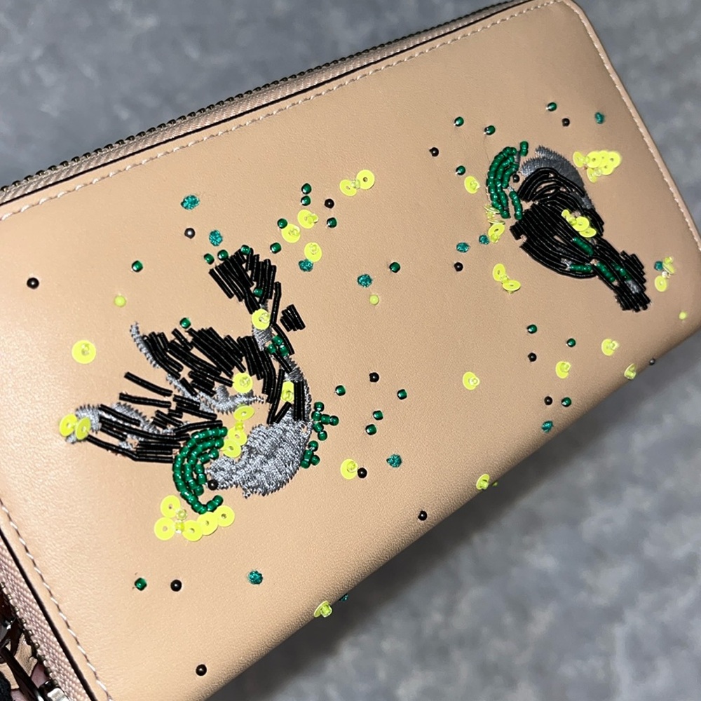 Coach NWT $350 MSRP Beaded Meadowlark Accordion Zip Wallet - Picture 9 of 15